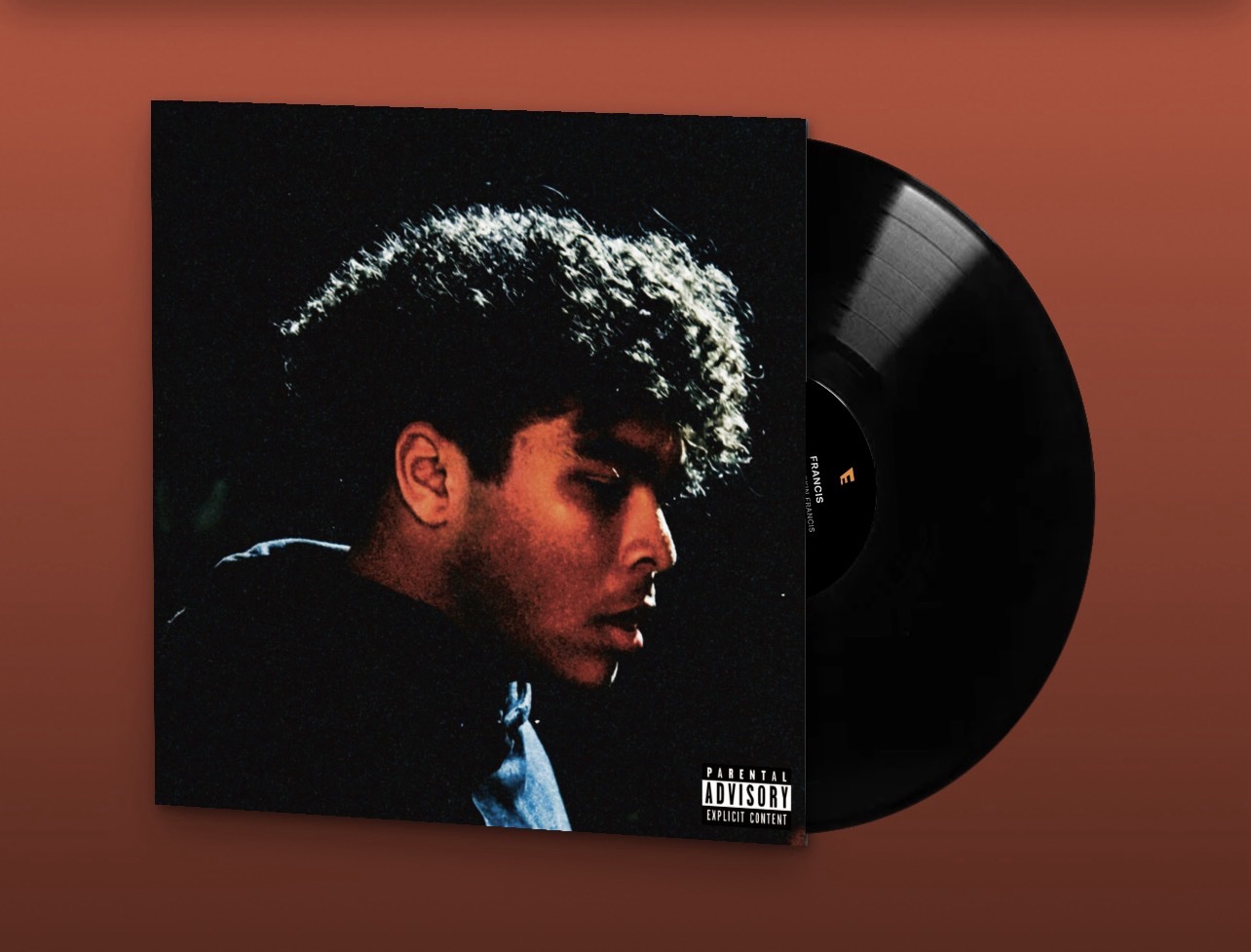 The Light Skin Francis vinyl LP — the album sleeve with the black vinyl disc sliding out of it, on a rust-brown backdrop